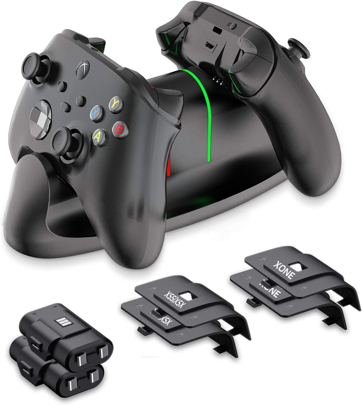 KINVOCA Controller Charger Station for Xbox Series X|S, Dual Charging Station Compatible with Xbox One/One X/One S Elite Controllers,2x1100mAh Rechargeable Battery Packs Included, UL Certified - Black