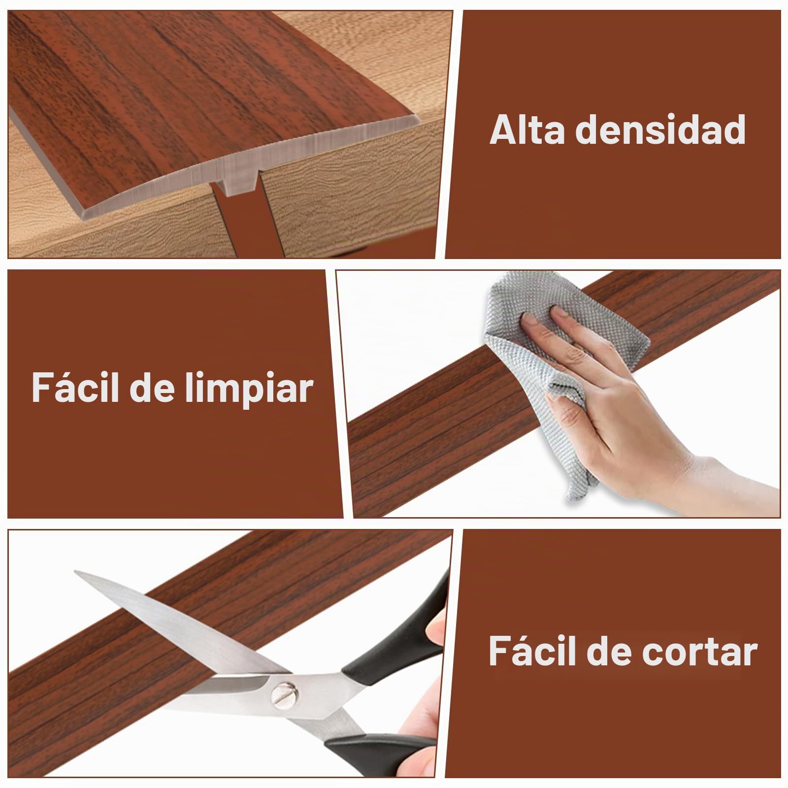 Perfil de Transición para Suelo - 5 cm x 3 m Perfil PVC Perfil Transición Suelo Desnivel Autoadhesivo, Perfil en T Listón de transición autoadhesivo, Listón Cubierta plana para juntas (Madera)