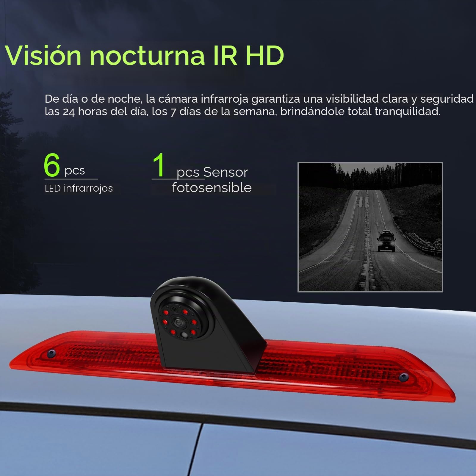 SIXWIN Cámara Marcha Atrás para Ford Transit 2014-2018, Específica Luz de Freno, 140° Gran Angular, IP67 Impermeable, Visión Nocturna, Conexión por Cable, Kit Completo de Instalación