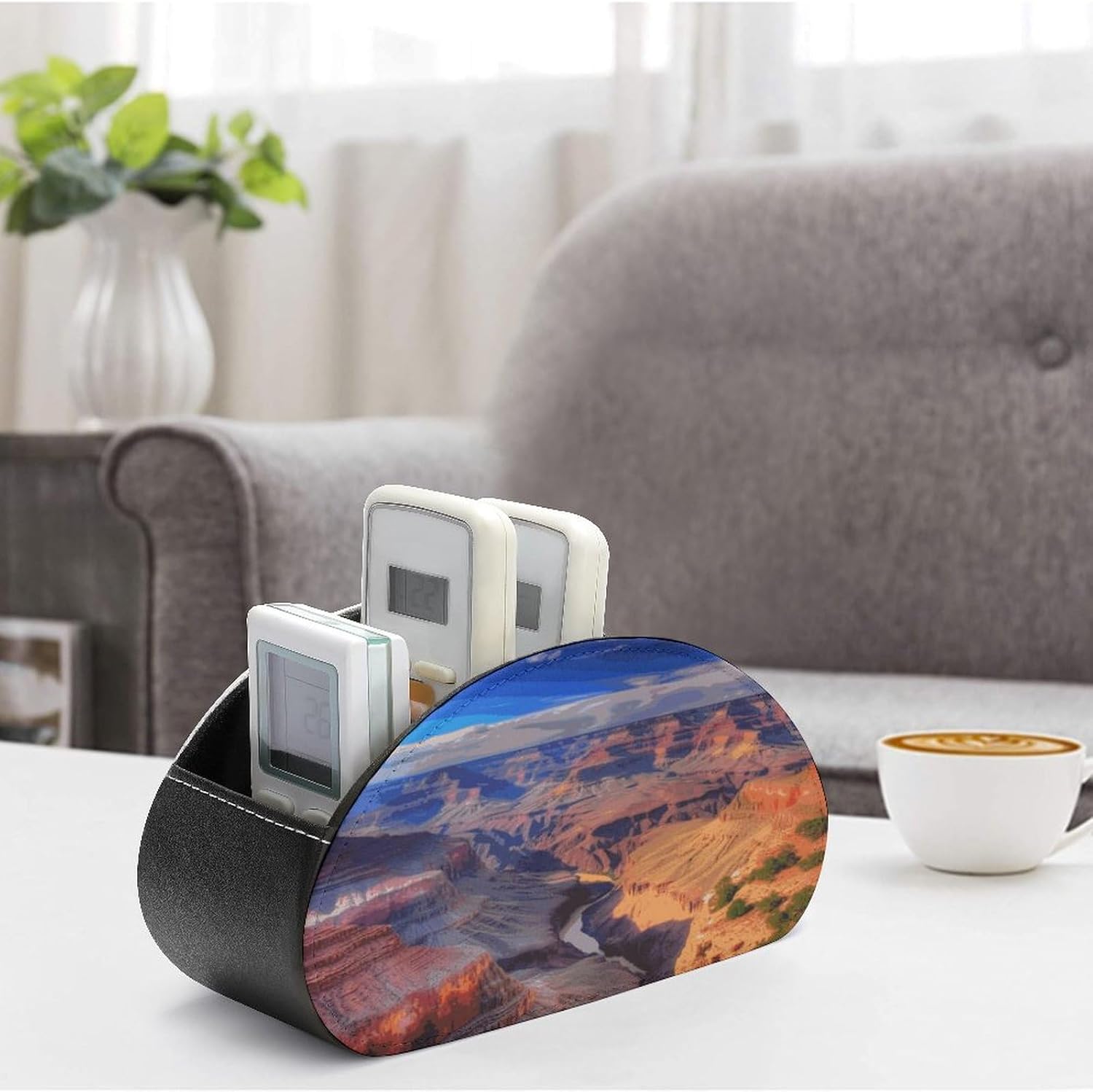 Leather Remote Control Holder Storage Container, WithBeauty Grand Canyon Printed Living Room Media Storage Organizer, with 5 Compartments for TV Remote Phone Caddy Eyeglasses image 4