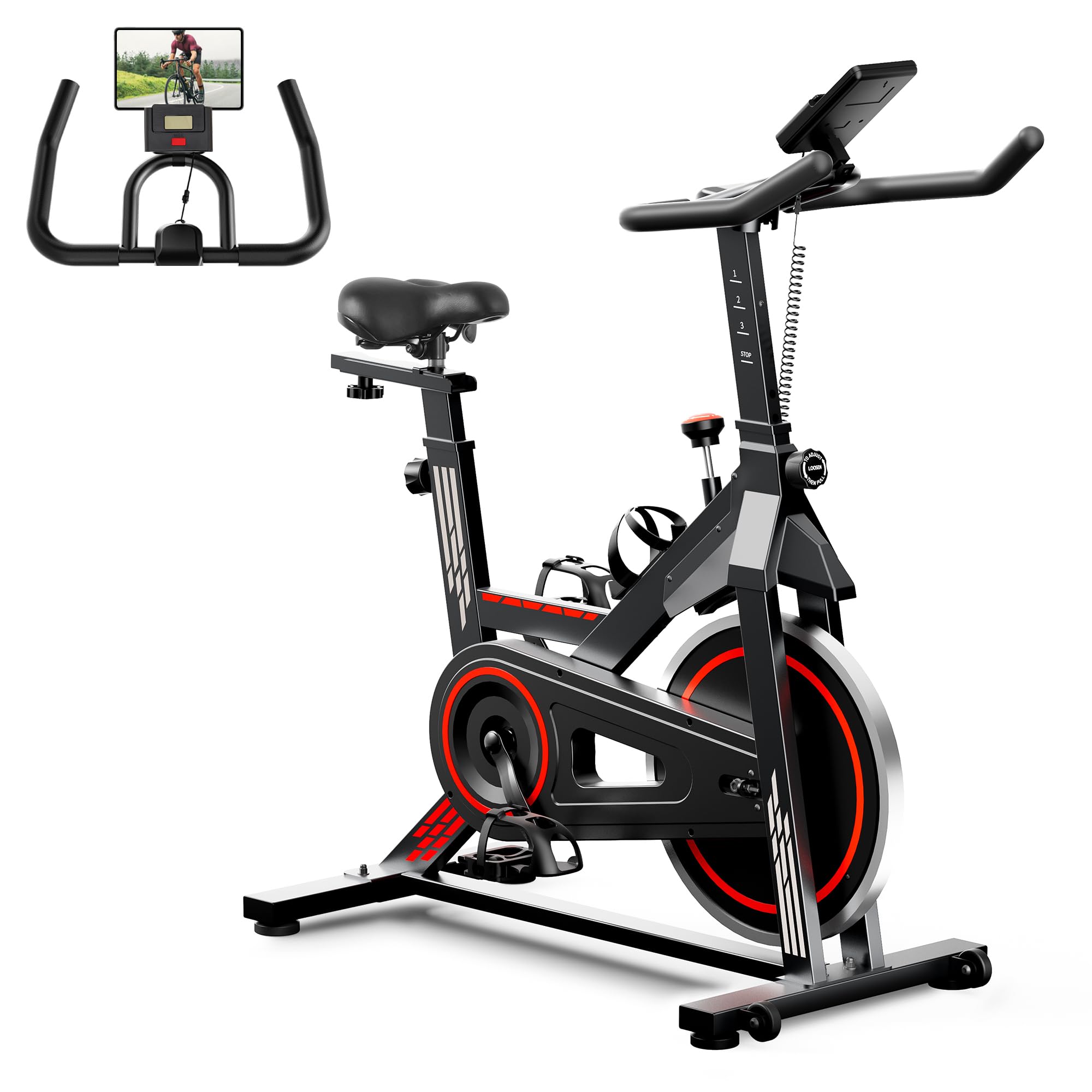 Bicicleta estática para el hogar, bicicleta de interior con cómodo cojín de  asiento, monitor LCD, transmisión silenciosa por correa, capacidad de