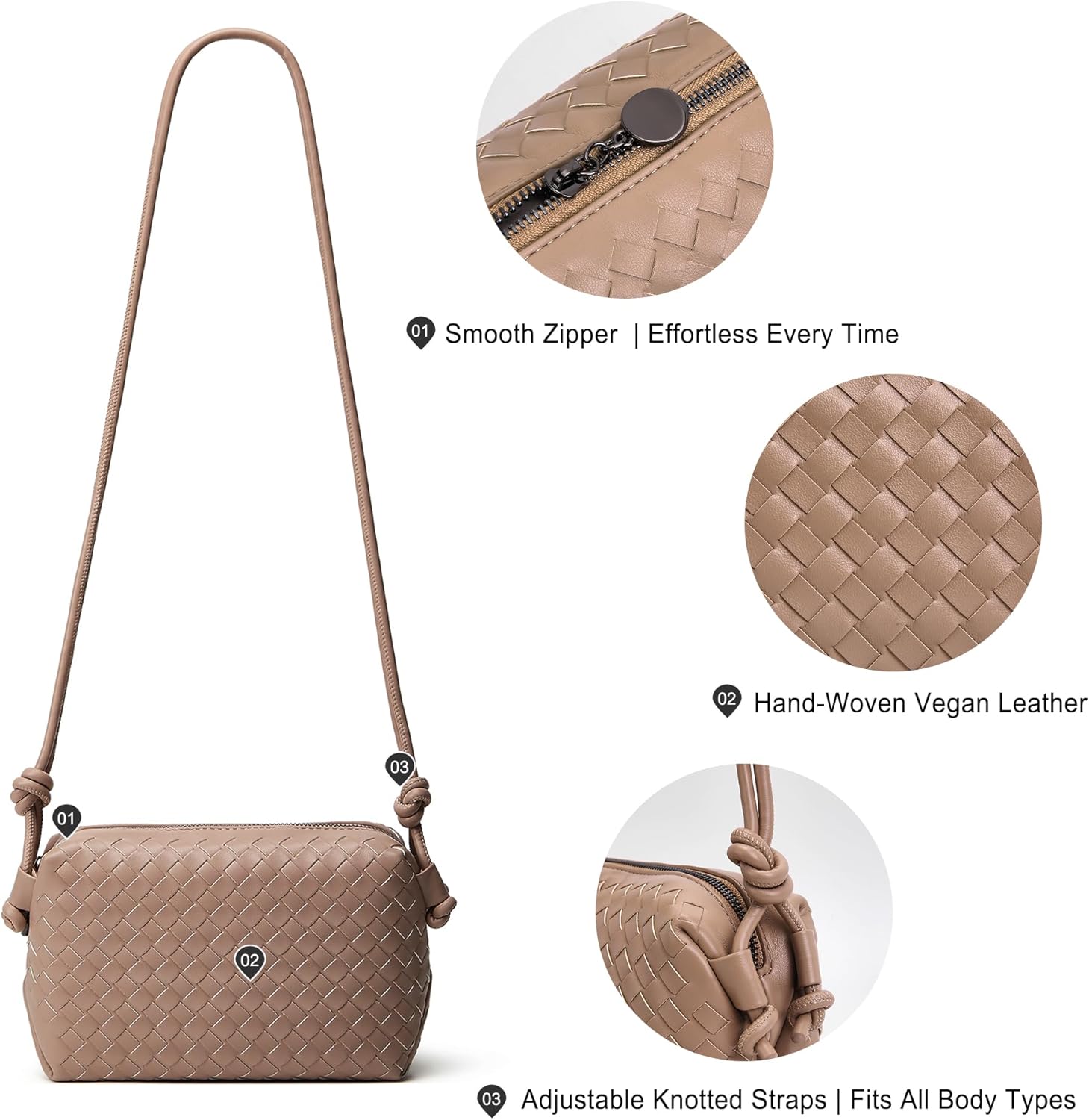 hedexe Woven Crossbody Bag for Women: Handmade Vegan Leather Purse - Quiet Luxury Minimalist for Casual Travel Daily