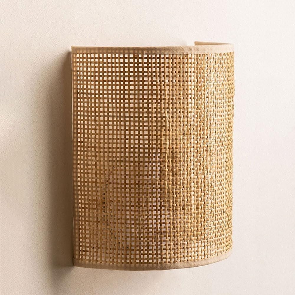 Aplique de pared de mimbre retro y bambú tejido estilo Wabi Sabi