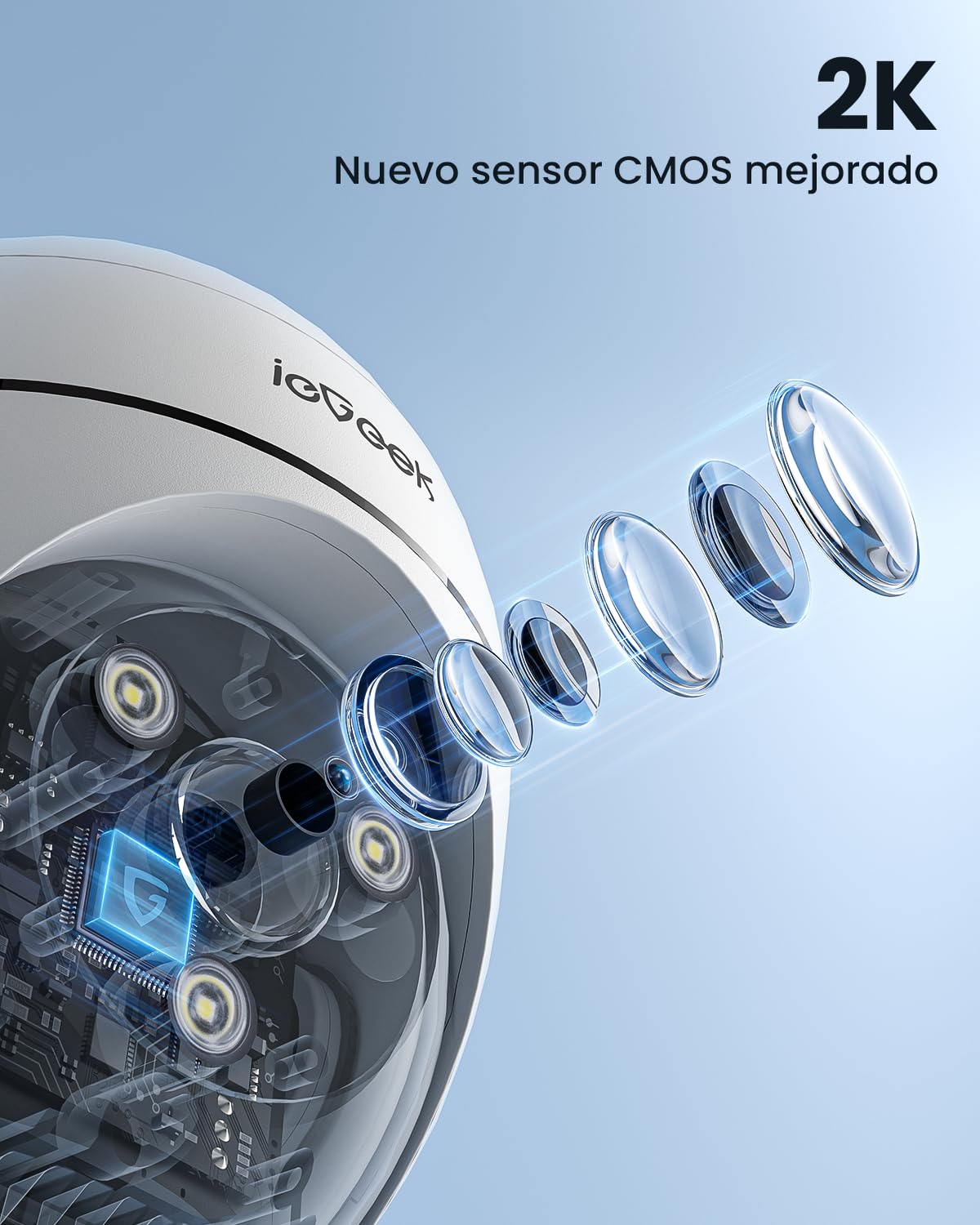 ieGeek 2K Camara Vigilancia WiFi Exterior con Eléctrico, PTZ 355°, Detección de Humano, Seguimiento Automático, Visión Nocturna Color, Alarma de Luz y Sonido, Grabación Continua(2 PCS)