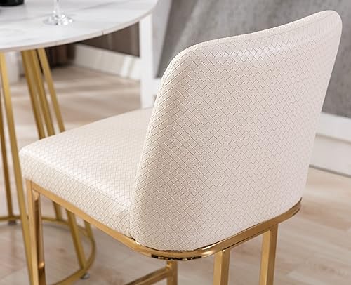 Miniatura 4 de VESCASA Taburetes de bar de 24 pulgadas de alto con respaldo, modernos de mediados de siglo tapizados de piel sintética con marco de metal dorado