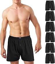 Men's Cotton Boxer Shorts Comfortable and Soft Boxer Shorts Button Down Wide Underwear with Elastic Belt (Pack of 6) M-4XL