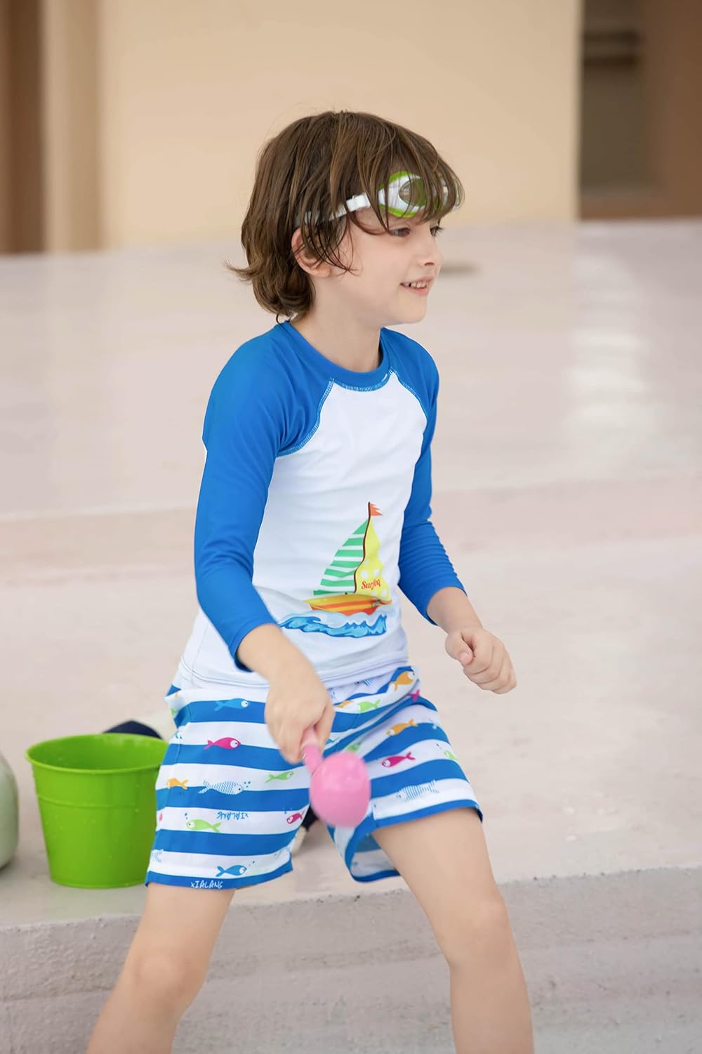 weVSwe Toddler Boys UPF 50+ 2PC Rash Guard Set Swim Trunks Long Sleeve Swimsuits