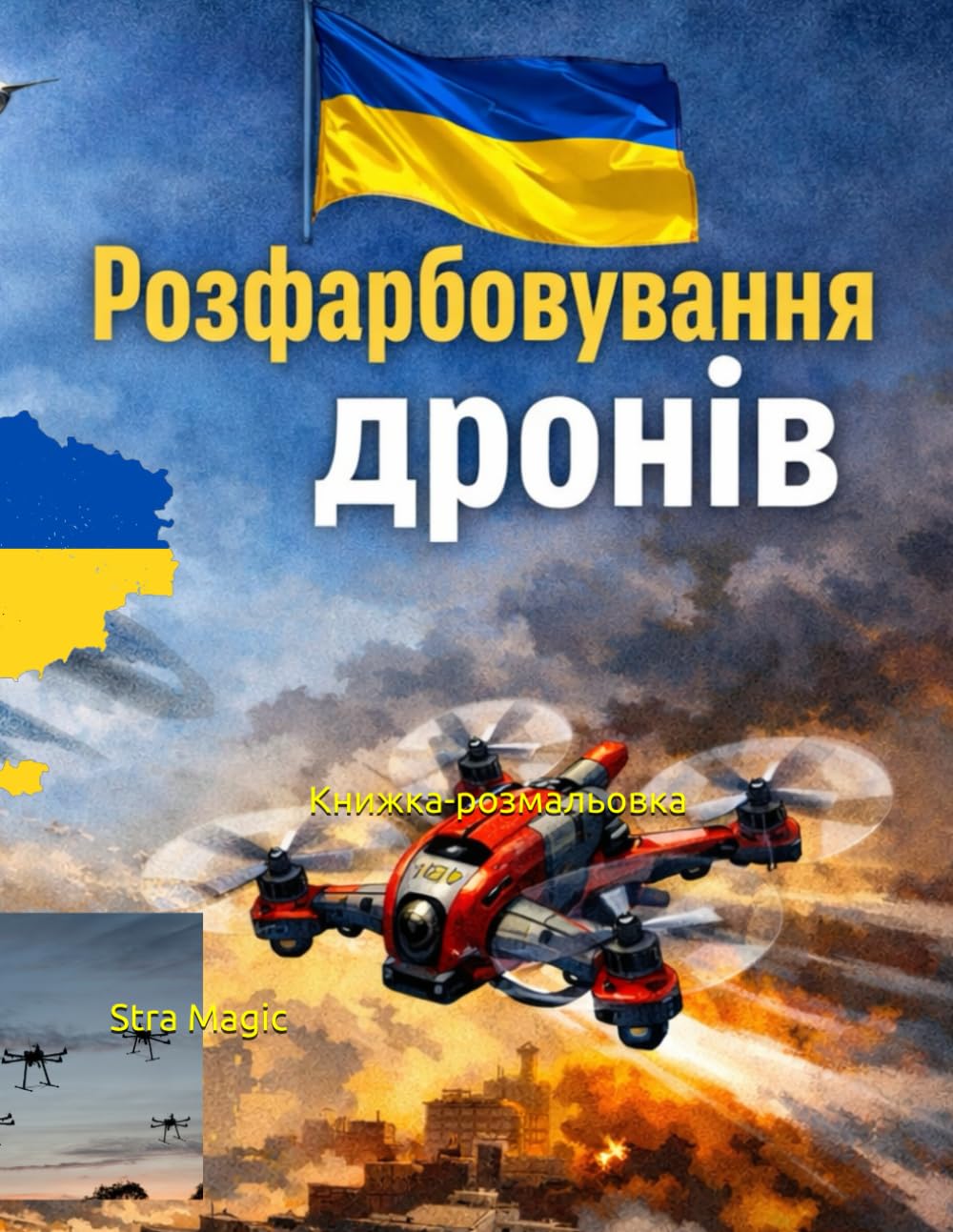 Розфарбовування дронів: Книга-розмальовка з військовими та сучасними дронами – творчість і технології
