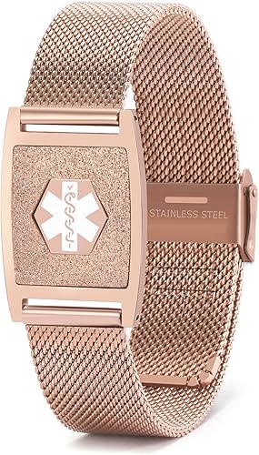 Miniatura 10 de Pulseras de identificación de alerta médica personalizadas para mujeres y niñas, grabado gratuito, correa ajustable de malla de liberación rápida,