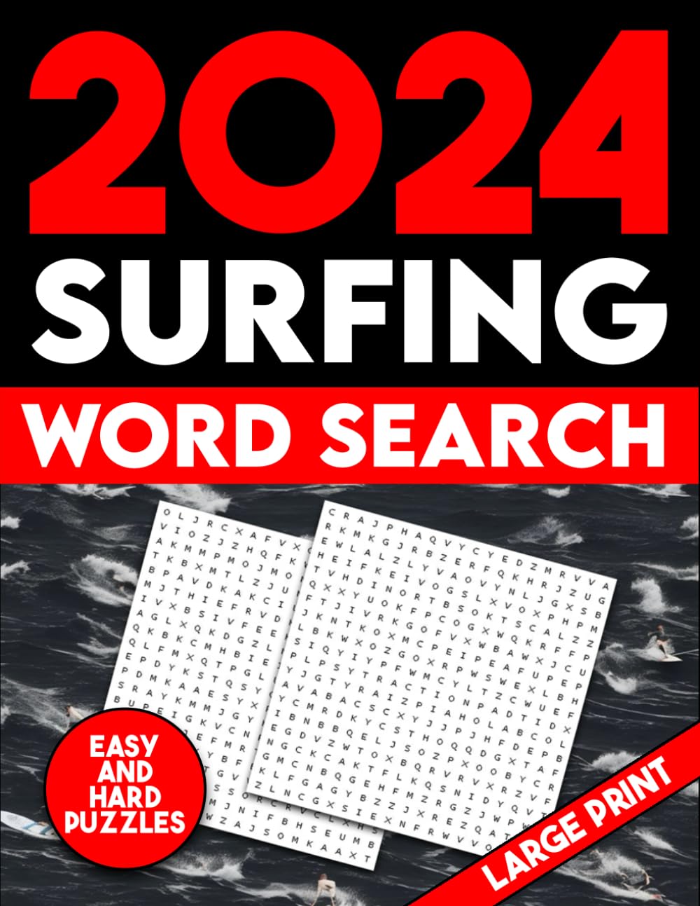 2024 Surfing Word Search Puzzle Book Large Print Surfing Lovers Word Search for Adults, Teens