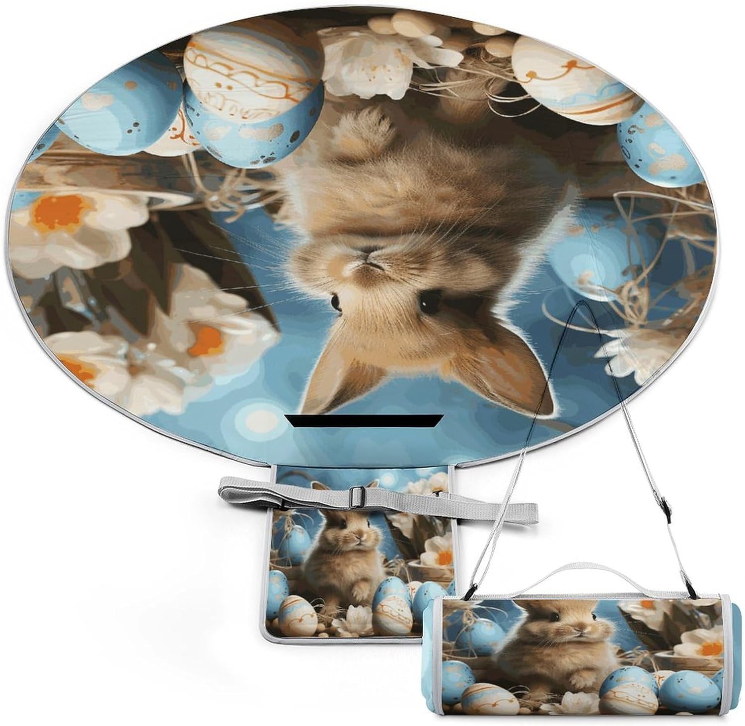 Cute Easter Eggs Rabbit Picnic Mat Lightweight Waterproof Picnic Blankets Extra Large Picnic Outdoor Blankets Foldable Sandproof Beach Blanket for Park Beach Camping Courtyard 58.3''x58.3''