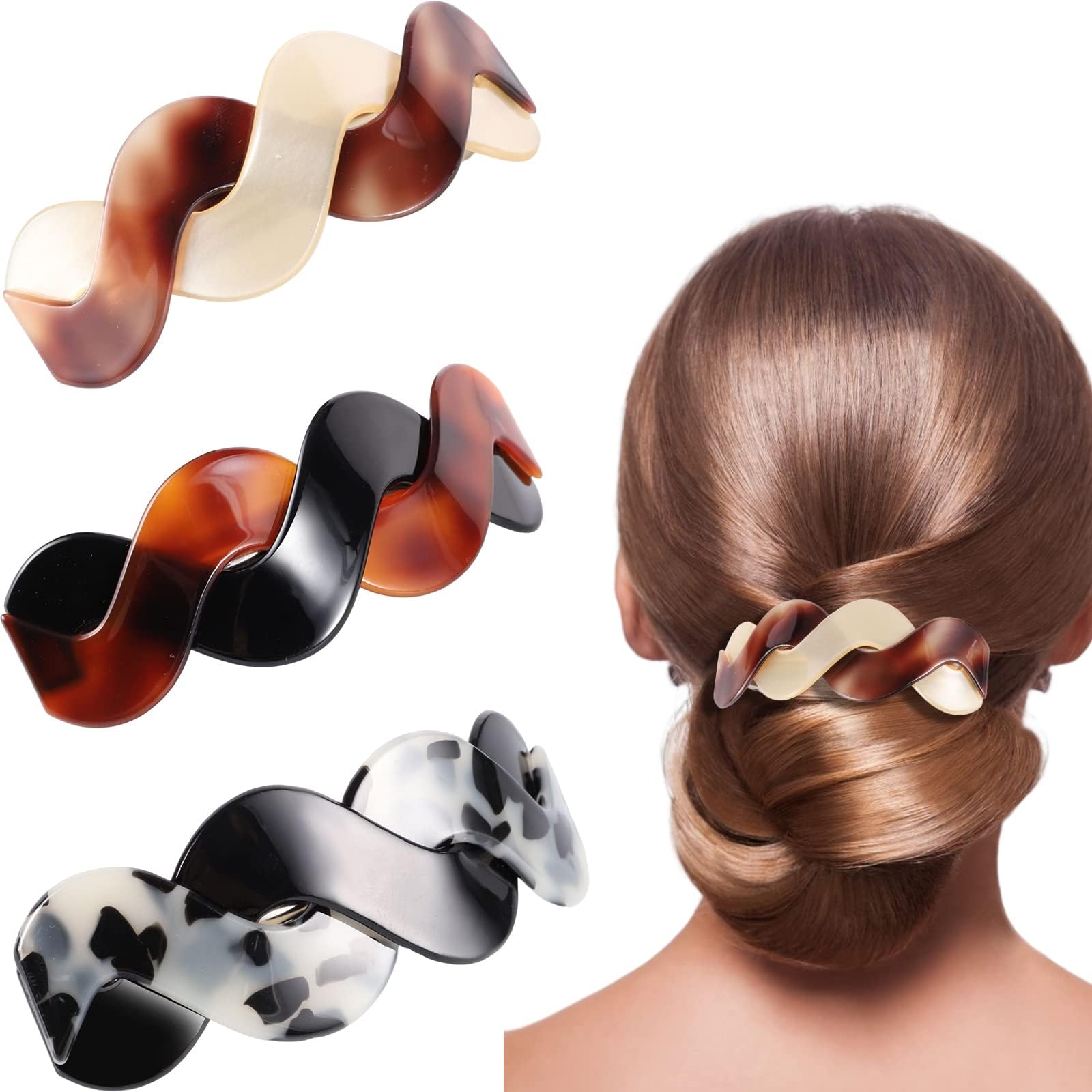 3 Pieces hair clips women, Large Acrylic Barrettes Hair Accessories Retro Hair Barrettes for Women Girls Thick Hair