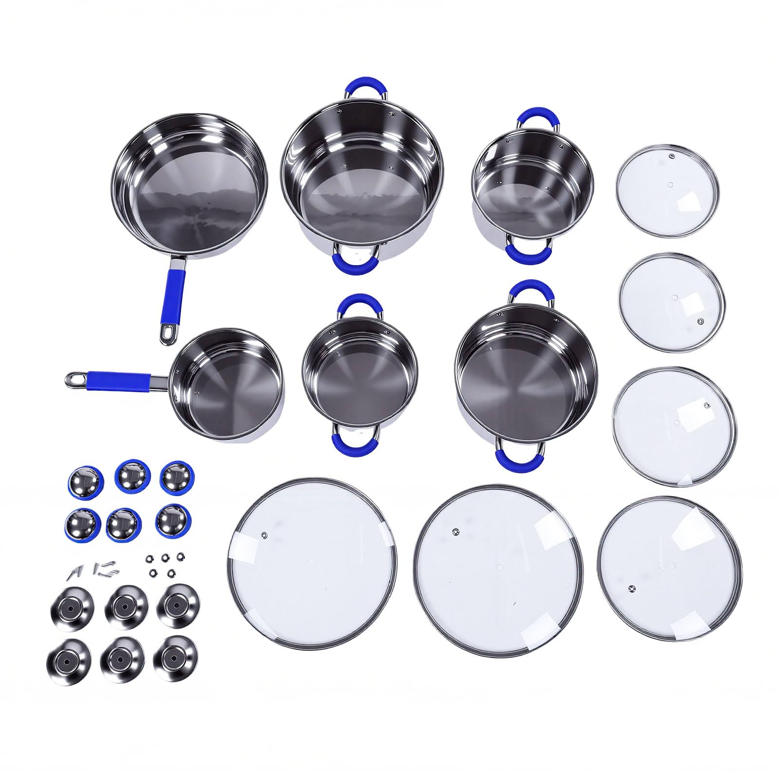 SUNGOOYUE Juego de Ollas de Acero Inoxidable Juego de Utensilios de Cocina de Acero Inoxidable 6 Ollas Base de Triple Capa, Cacerolas para Estufas de Inducción Eléctricas de Gas Universales (BLUE)