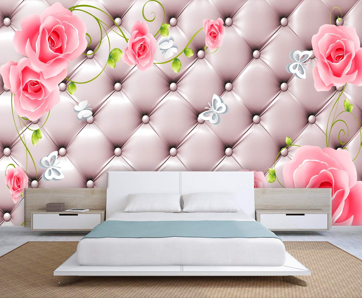 999Store 3D Print Latest Door Living room Bed Room Home Hall wall stickers Sheet roll Floral Flower Pink Flowers and Green Leaves with White Butterflies , 5x4 Feet wallpaper for walls living room ( Vinyl Self Adhesive 60X48 Inches ) NonW540426 (B07PFD4J1Z) Amazon Price History, Amazon Price Tracker