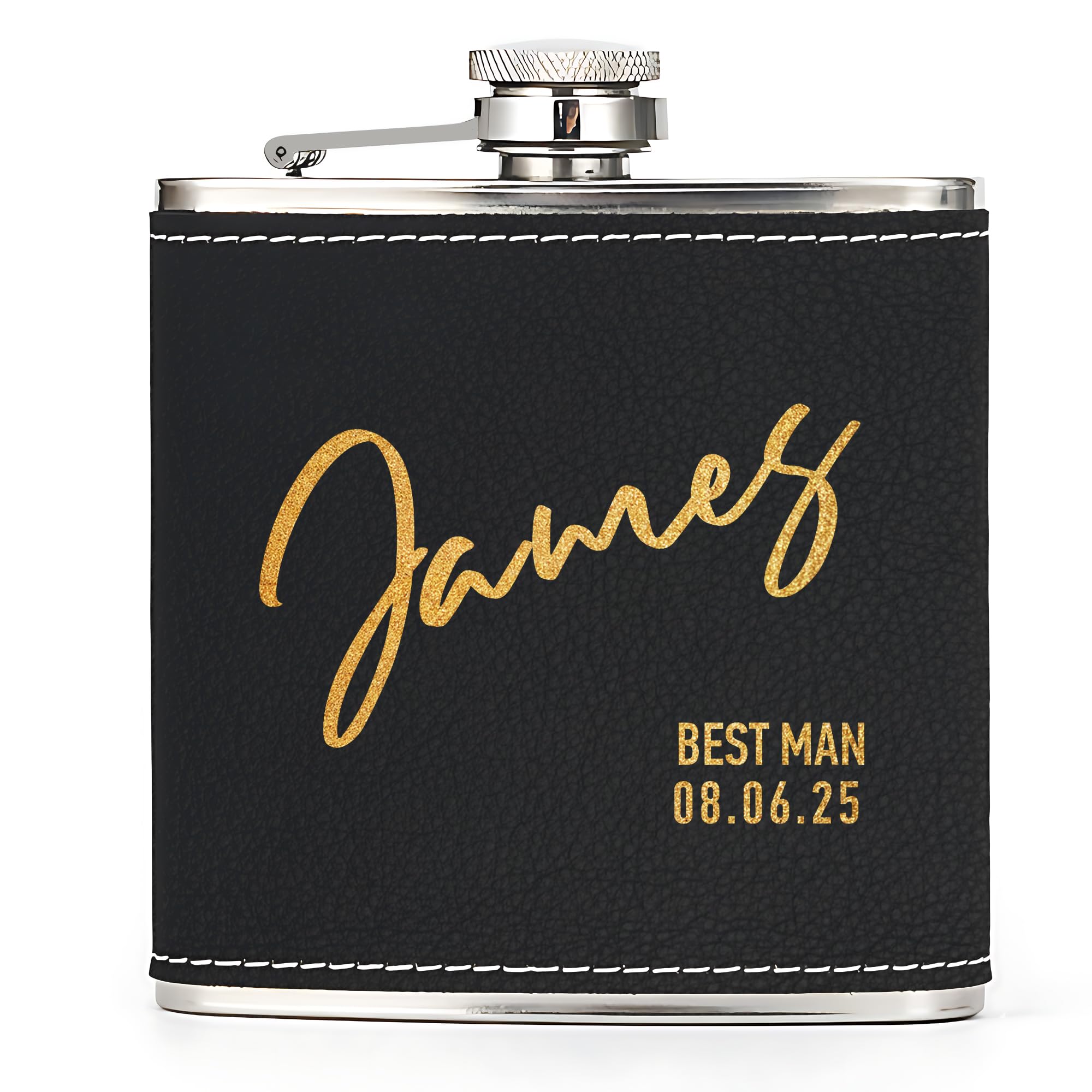 Hip Flask Personalised Hip Flask for Men Custom Engraved PU Leather Hip Flasks Whisky Flask Wedding Best Man Gifts for Usher Groomsmen Groom Father of The Bride (Black, Design 3)