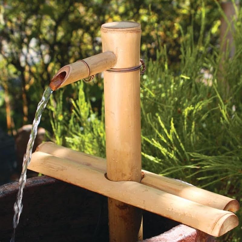 12" Adjustable Bamboo Fountain Kit with Pump – Classic Zen Water Feature for Bowls, Basins, Water Gardens & Patio Decor, Indoor/Outdoor (Container Not Included)