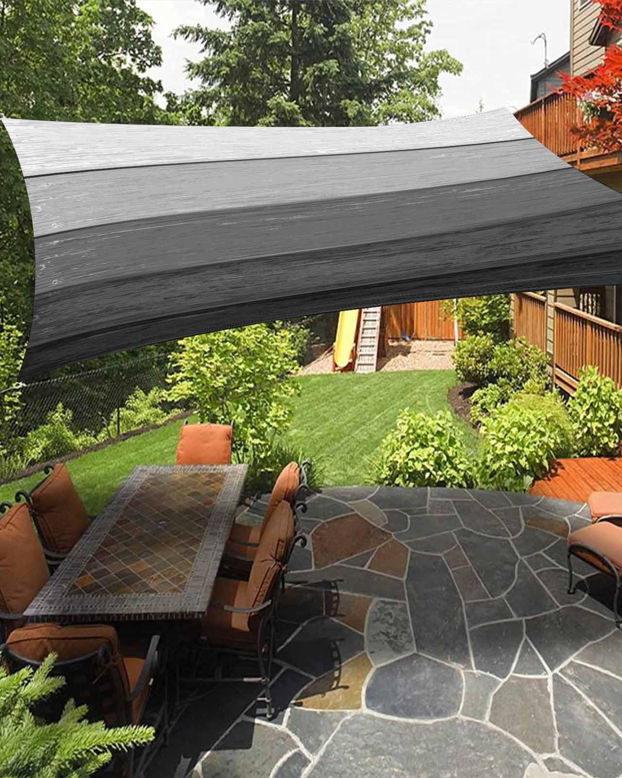 Grey Farmhouse Sun Sail Shades Rectangle Canopy,Sunlight Block Heavy Duty Curved Backyard Shade Cover,Waterproof Sun Shades for Patios Garden Pergola Outdoor,8'x10' Gradient Gray Stripes Geometric Art