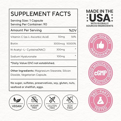 Miniatura 7 de Complejo de piel y belleza para mujeres, aclaramiento de la piel, salud del cabello, piel y uñas, salud celular, soporte antioxidante, vegano, sin