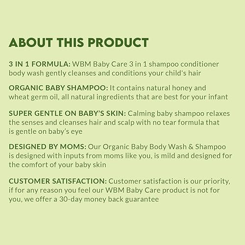 Miniatura 8 de WBM Care Natural Baby Body Wash con miel, germen de trigo y aceite de oliva orgánico, nutre la piel del bebé, 10 onzas