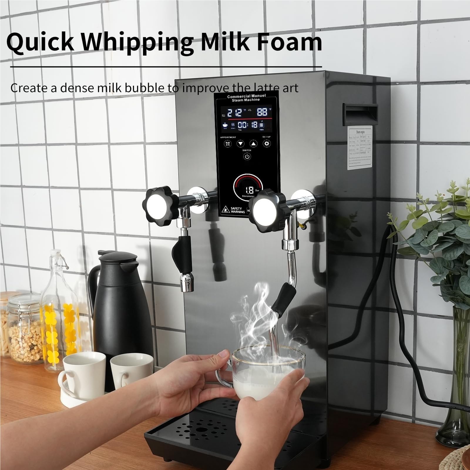 Spieniacz do mleka i dozownik gorącej wody, w pełni automatyczna maszyna 2 w 1 z wyświetlaczem LCD, pojemność 12 l na kawę, herbatę mleczną i latte