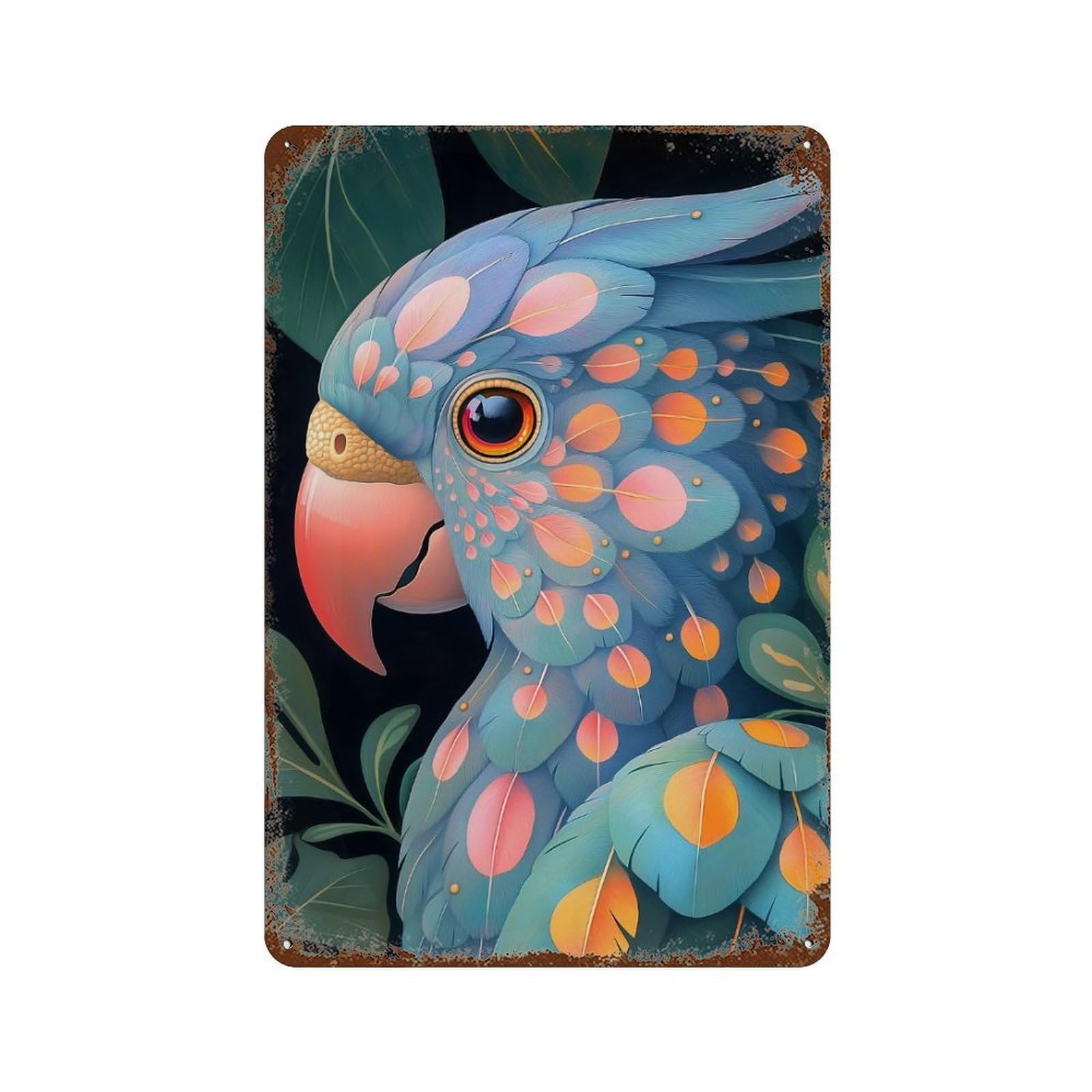 Garage Style Colorful Parrot Portrait Animal Rust Effect Tin Sign 11.8"x7.9", Shabby Chic Decor for Bar And Workshop
