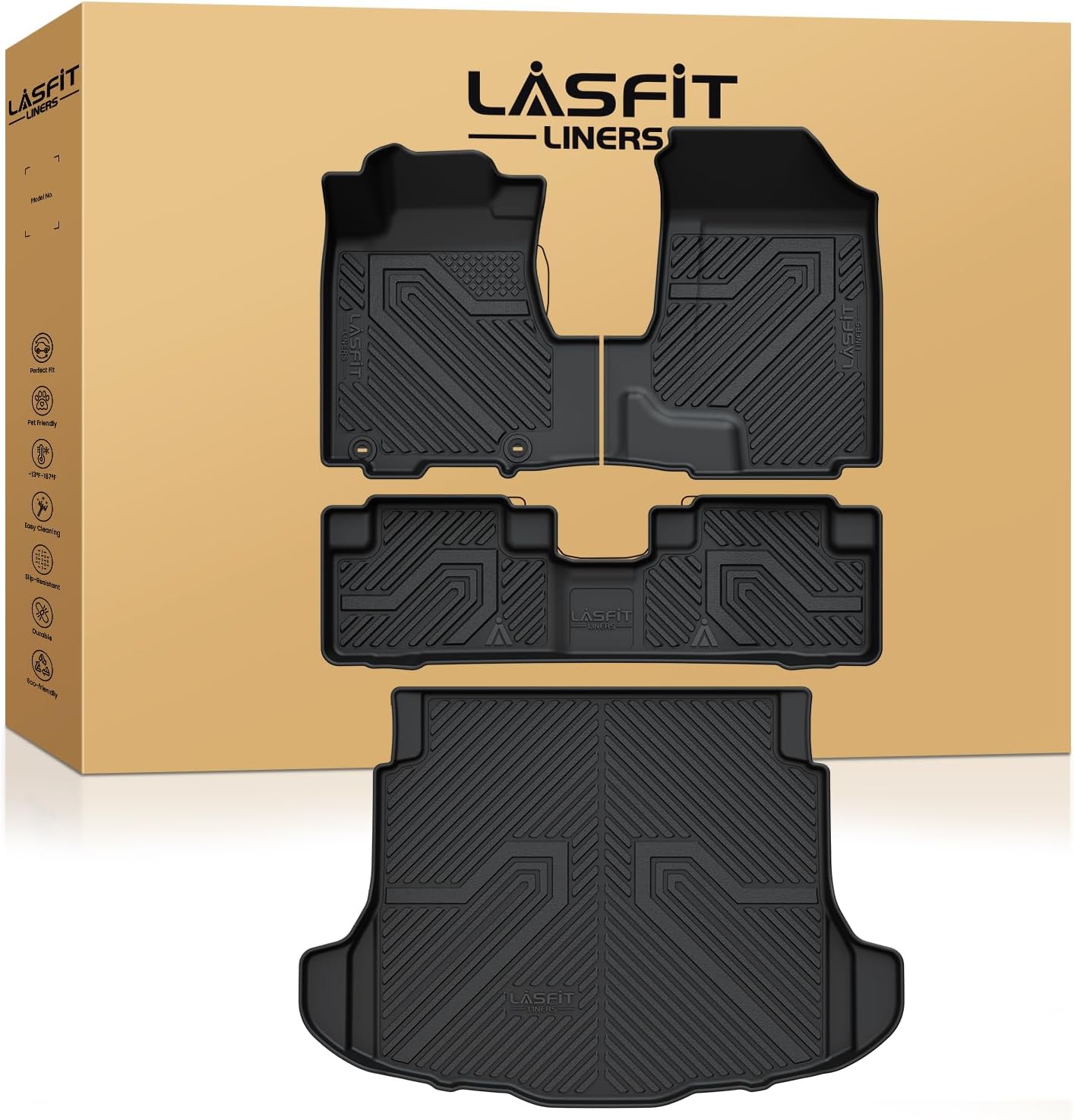similar to stock photo LASFIT Floor Mats & Trunk Mat for Honda CR-V CRV 2007 2008 2009 2010 2011 EX-L EX LX SE, Custom Fit All Weather Protection TPE Easy Clean Durable Floor Liner,1st & 2nd Row & Trunk Liner, Black 2?For Honda CR-V | 2007-2011 | Full Set