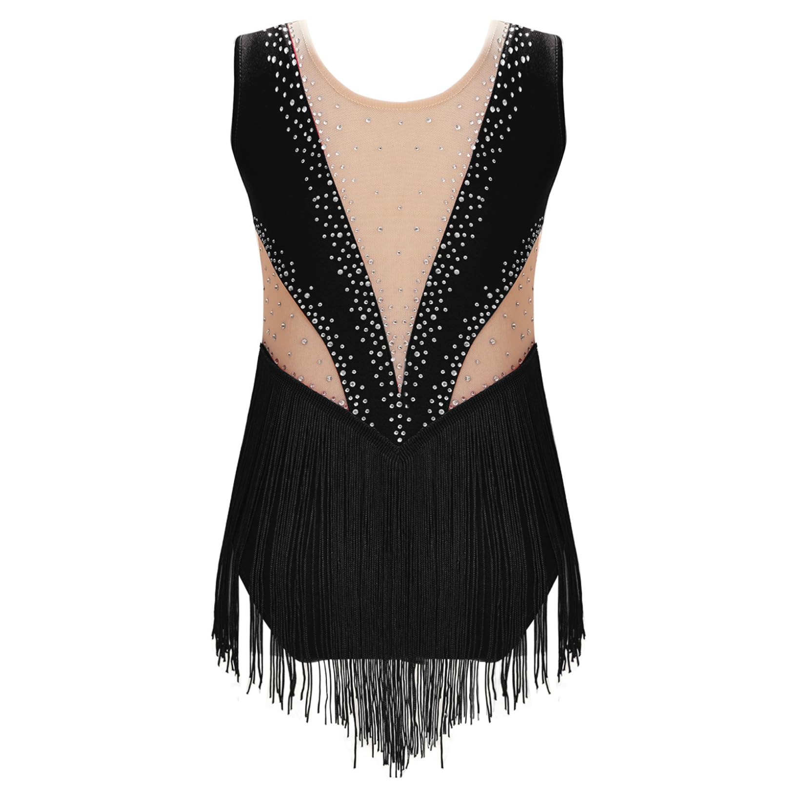 Oyolan Dziecko Dziewczyna Trykot Gimnastyka Łyżwiarstwo Taniec Latynoski Leotard Bez rękawów Rhinestone Pogrubiony Kostium 5-16 lat