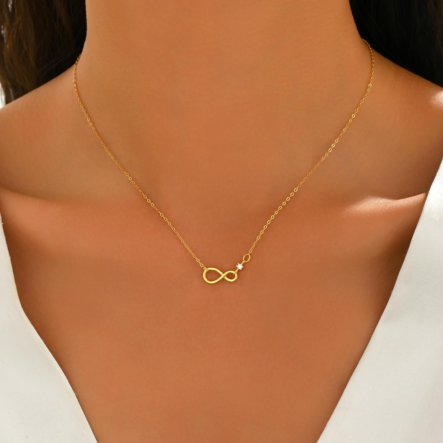 Infinity Necklace for Women 925 Sterling Silver Trendy 14K Gold Plated Cubic Zirconia Pendant Necklace Jewelry Mothers Day Gifts for Mom
