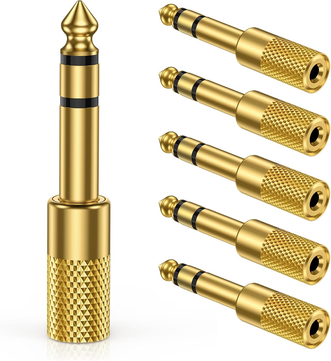 [Paquete de 2] Adaptador para auriculares de 1/4" a 3,5 mm, convertidor de audio chapado en oro | Conector estéreo hembra de 6,35 mm a 3,5 mm para auriculares, teléfono, amplificador de guitarra, teclado, piano digital, altavoz, mezclador