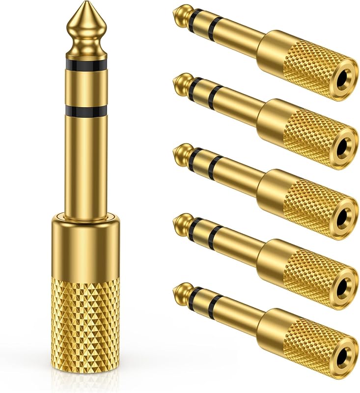 [Paquete de 2] Adaptador para auriculares de 1/4" a 3,5 mm, convertidor de audio chapado en oro | Conector estéreo hembra de 6,35 mm a 3,5 mm para auriculares, teléfono, amplificador de guitarra, teclado, piano digital, parlante, mezclador