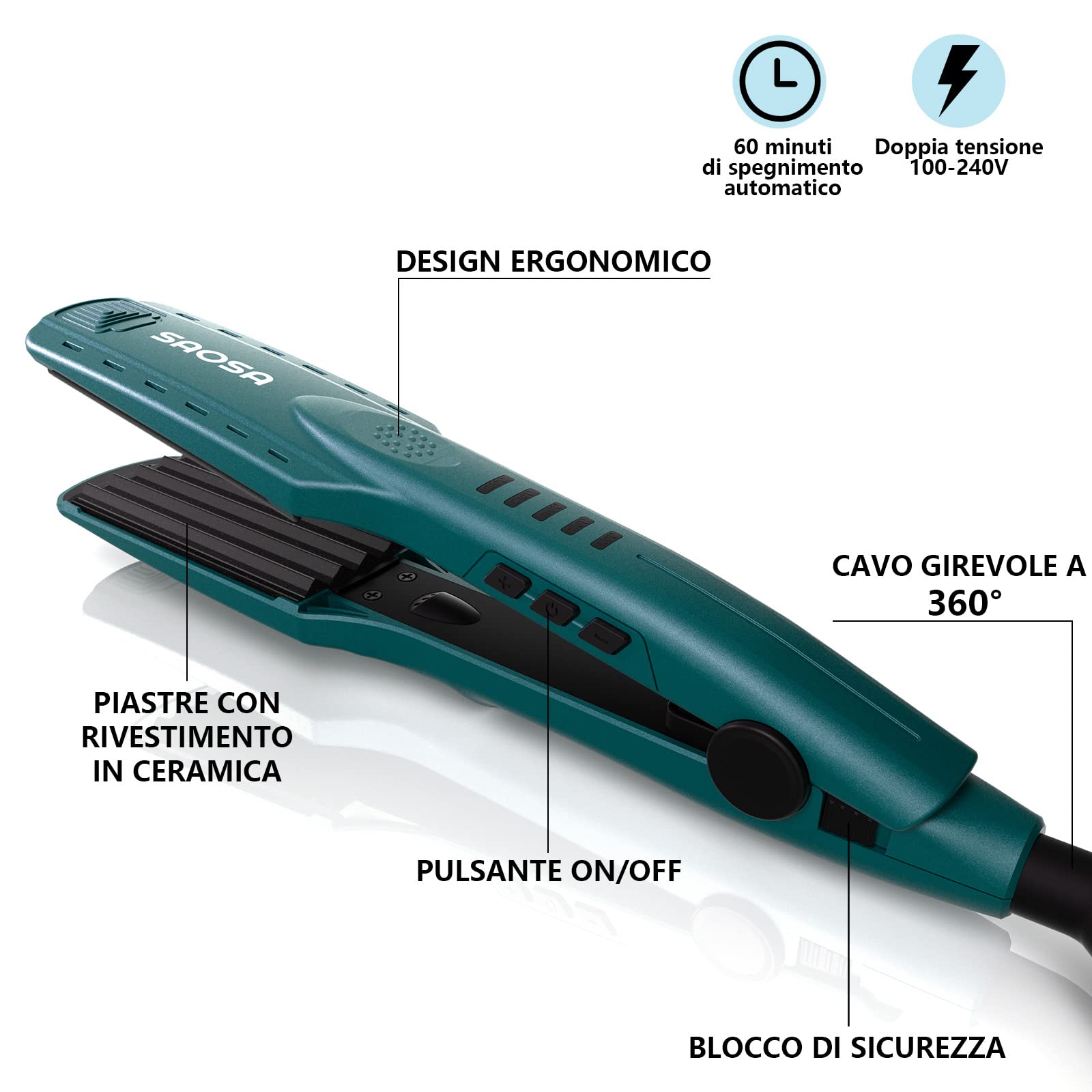 SAOSA Crimping Iron Ceramic Hair Crimper capelli per capelli, ferro da crimpare con piatti in ceramica di titanio per donne ragazze e ragazze volumizzanti acconciatura soffice