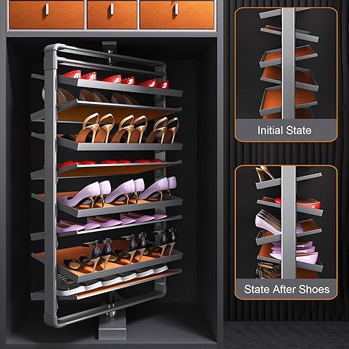 Miniatura 5 de Zapatero giratorio, zapatero de armario, zapatero moderno, rotación de 360, armarios de zapatos que ahorran espacio para entradas, armarios,