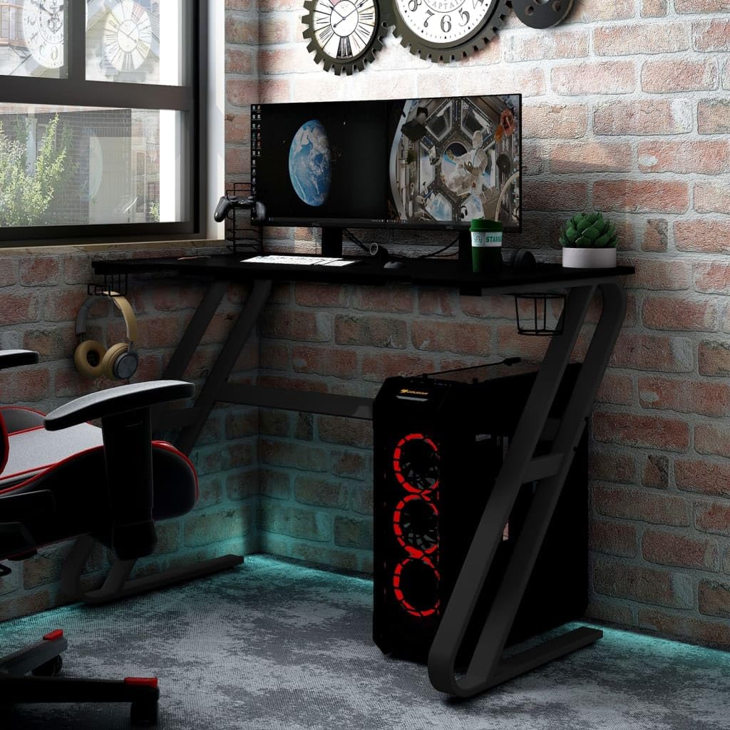 Scrivania per computer Study Table Segretario Scrivania da gioco con telaio ZZ, nero e rosso, 110 x 60 x 75 cm