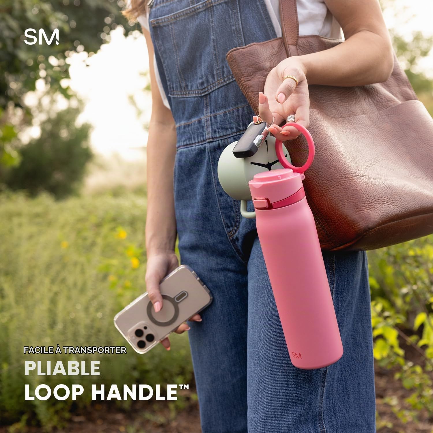 Gourde Simple Modern Mesa Loop avec paille | Bouteilles isothermes en acier inoxydable compatibles avec les porte-gobelets pour les voyages, le sport et l’école | 890ml | Cashew