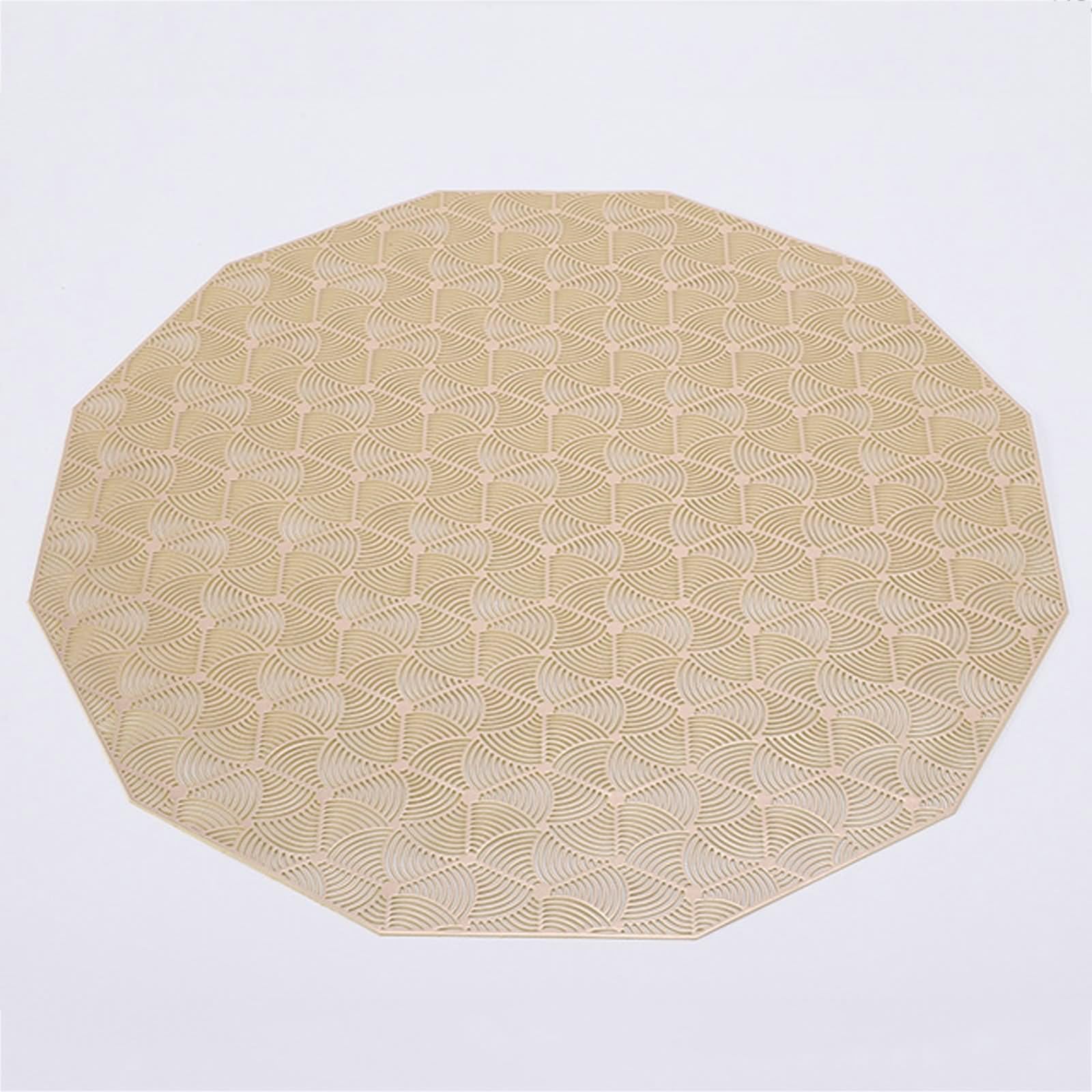 Juego de 10 salvamanteles para mesa de otoño, manteles individuales, color dorado, 38 cm, redondos, con patrón de PVC