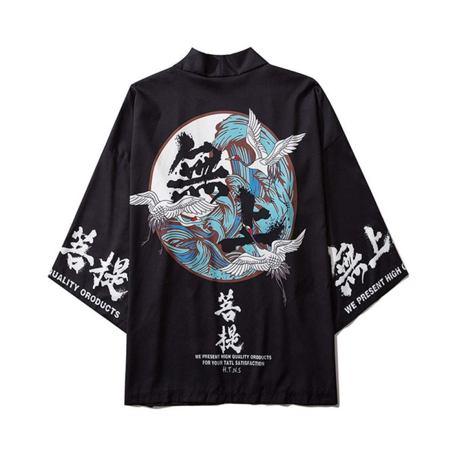 MakfacpJapanese Ukiyo-e Road Robe Fairy Crane Kimono Men And Women Loose Cap Sleeve Shirt Makfacp (Color : Black, Size : XL)