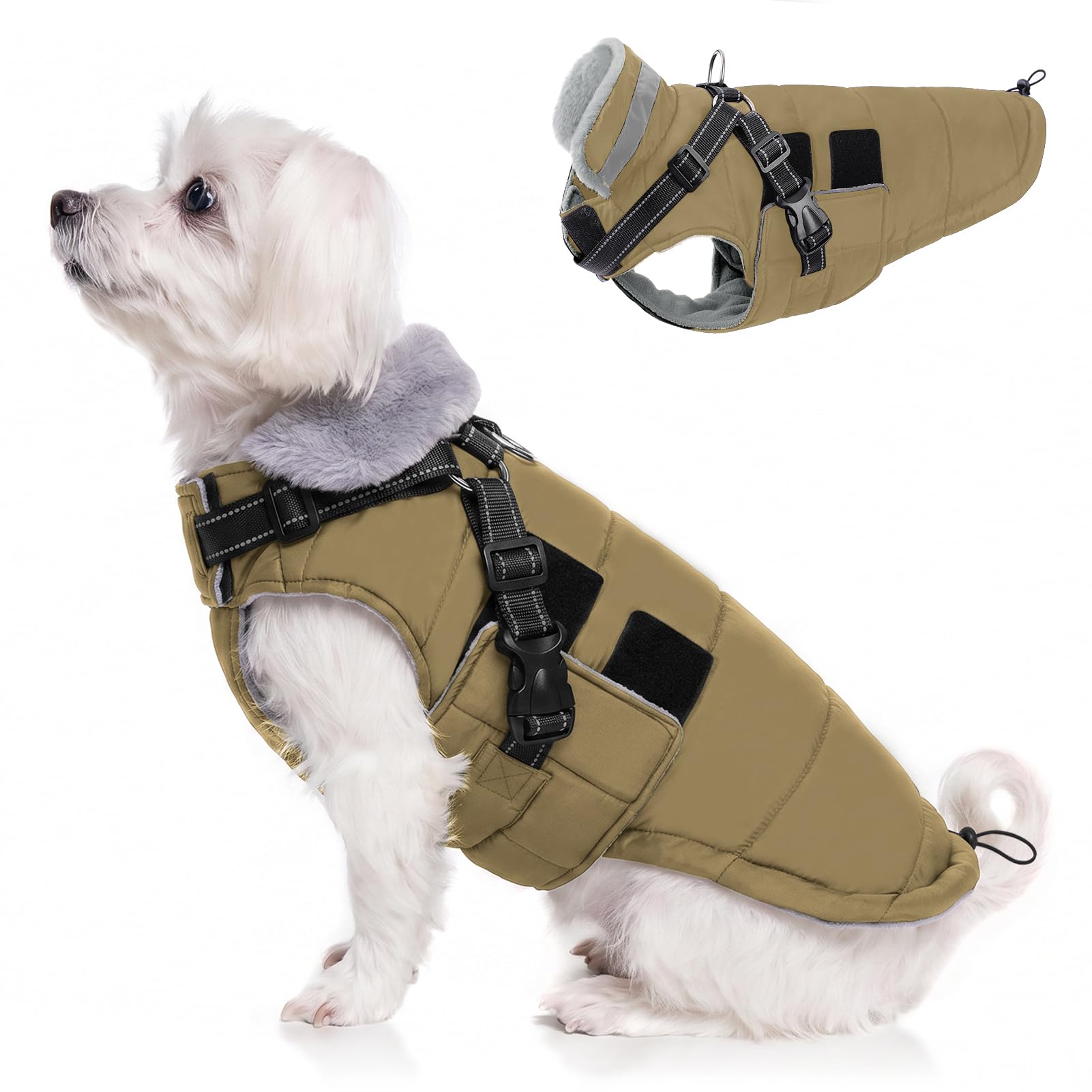 Queenmore Dog Coat with Harness Built-in, Warm Waterproof Dog Jackets