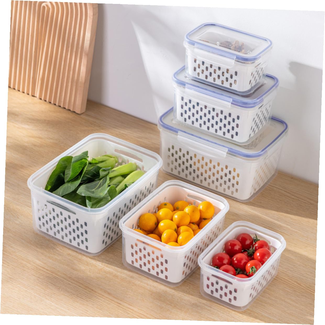 Contenedor de Alimentos Hermético Rectangular con Tapa y Cesta de Drenaje