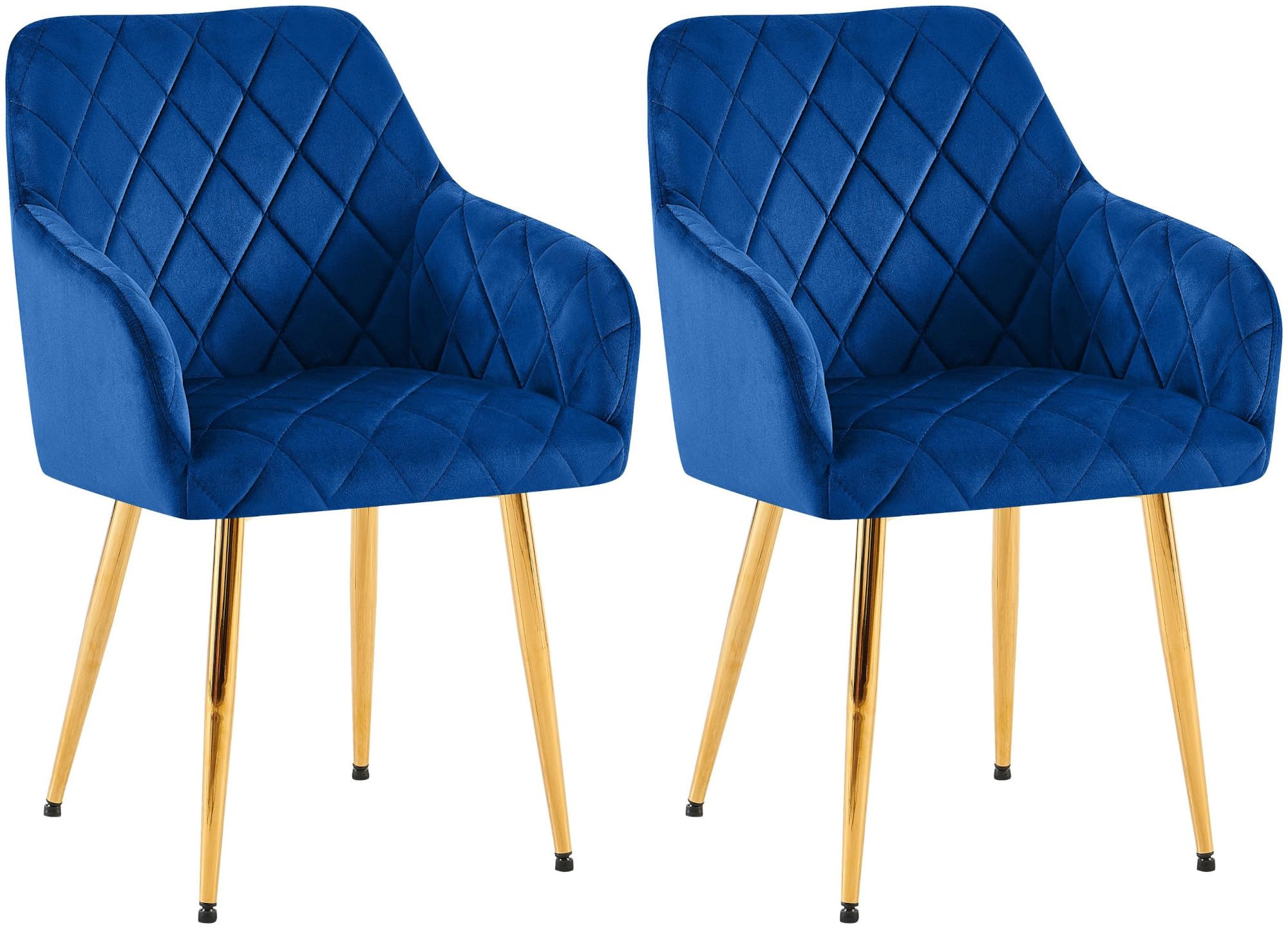 CLP Lot de 2 chaises de Salle à Manger Monett I Chaises rembourrées avec revêtement en Velours | Couleur Bleu foncé Matériel du Cadre métal Or