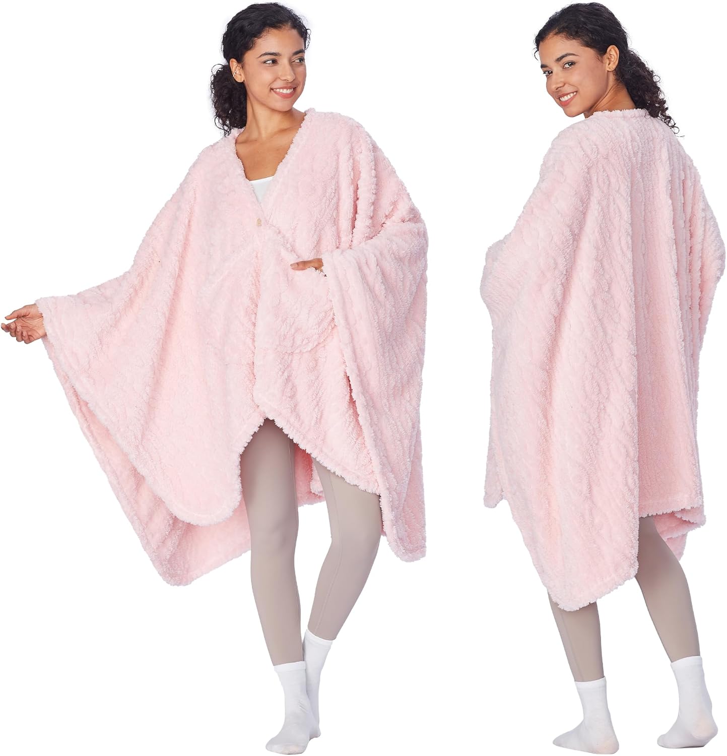 Catalopnia Womens Wearable Poncho Blanket, Fleece Blanket Cape with Pockets, Soft Warm Shawl, Gifts For Women - Image 2