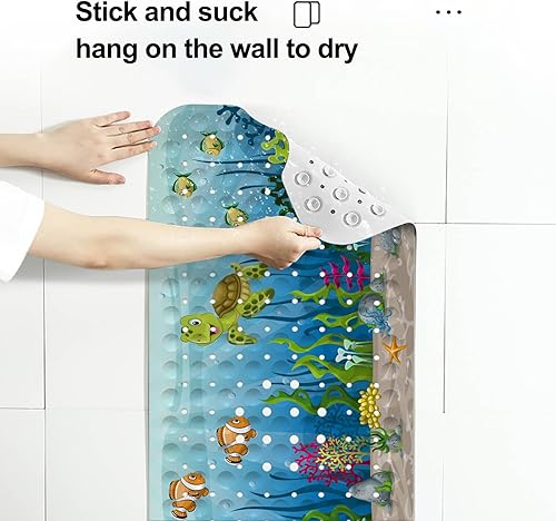 Miniatura 4 de LNOND Alfombra de baño de tortuga marina para niños, tapete de baño para niños, tapete de baño antideslizante con agujeros de drenaje y ventosas,