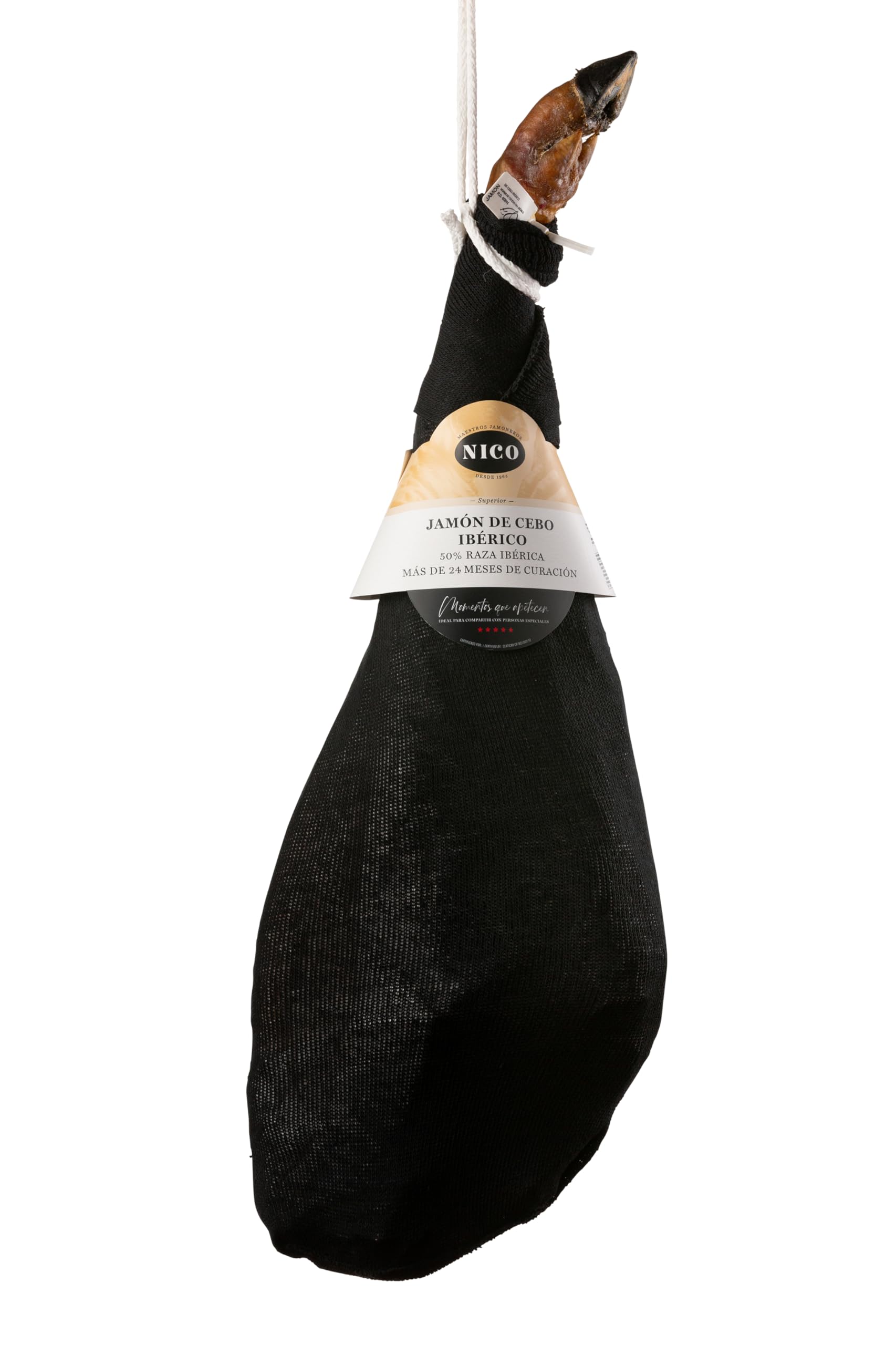 SCHINKEN CEBO IBÉRICO 50 % iberische Rasse, intensiver und exquisiter Geschmack. 7,5 bis 8,5 kg mit einer Reifung von mehr als 24 Monaten.