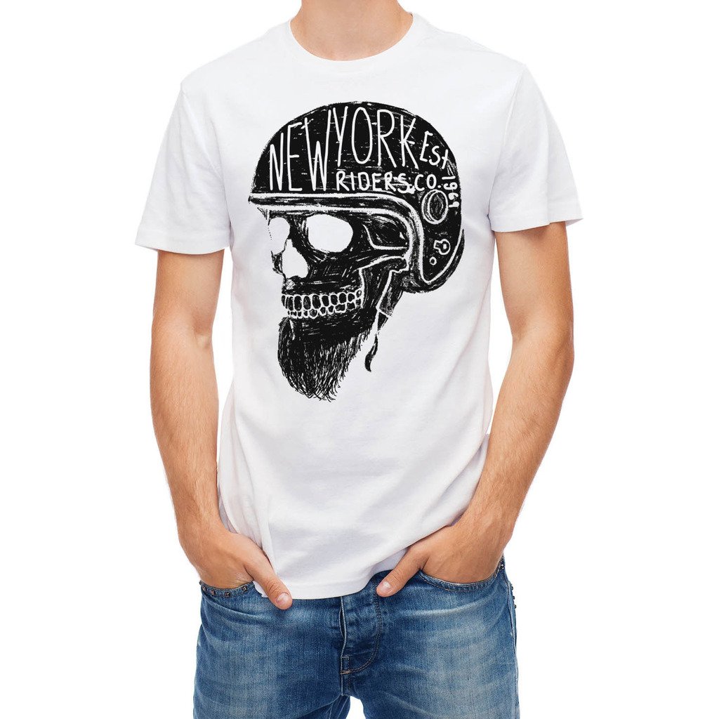 Tshirt NY easy rider skull with helmet White XL: unknown author: Amazon ...
