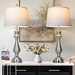 Set of 2 Modern Table Lamps for Living Room Bedroom,29" Tall Bedside Lamp with 2 USB Port,Black Metal Touch Nightstand Lamp for Desk End Side Table Entryway,Black