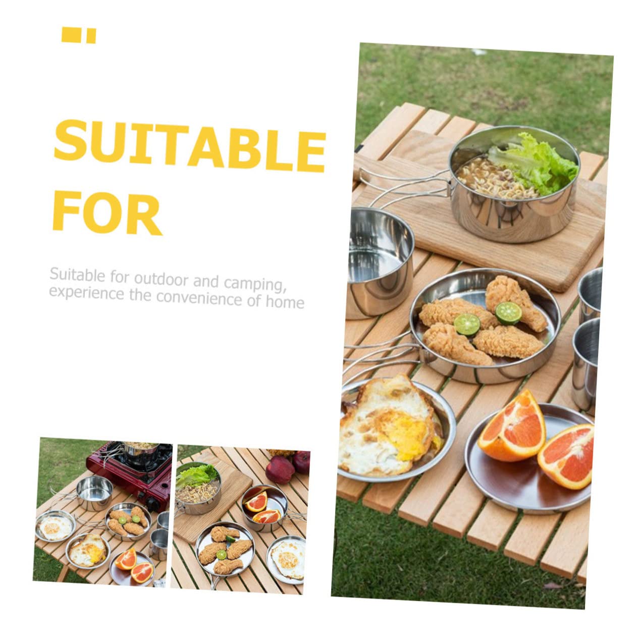 POPETPOP Set de Casserole Pliable Portable en Acier Inoxydable pour Camping | Poêle et Assiettes Rondes, Gobelets Inclus, Format Léger à Emporter pour Randonnée et Pêche