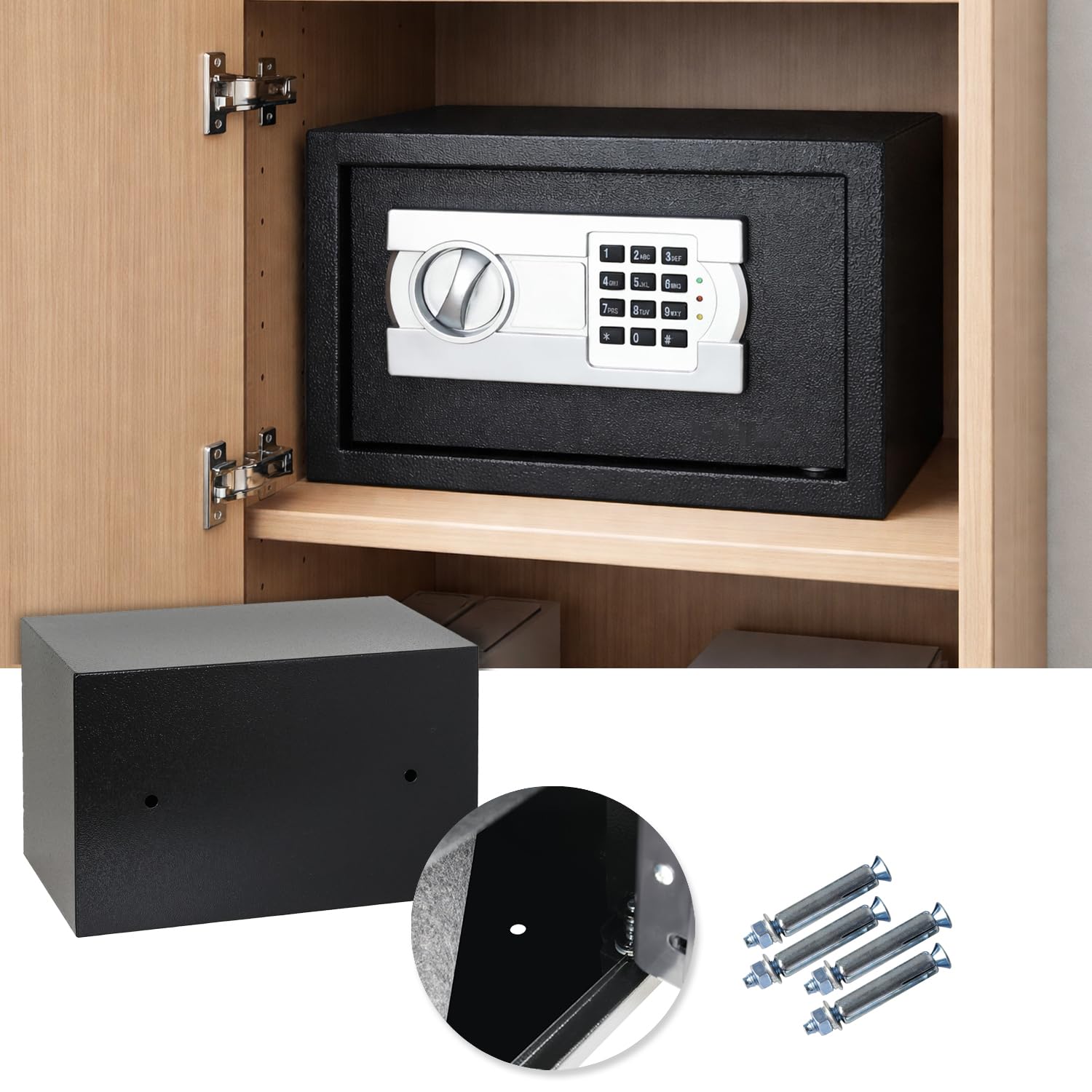 HMF Sejf do domu, hotelu lub biura, sejf meblowy z zamkiem szyfrowym do dokumentów formatu DIN A5, 31 x 20 x 20 cm, czarny
