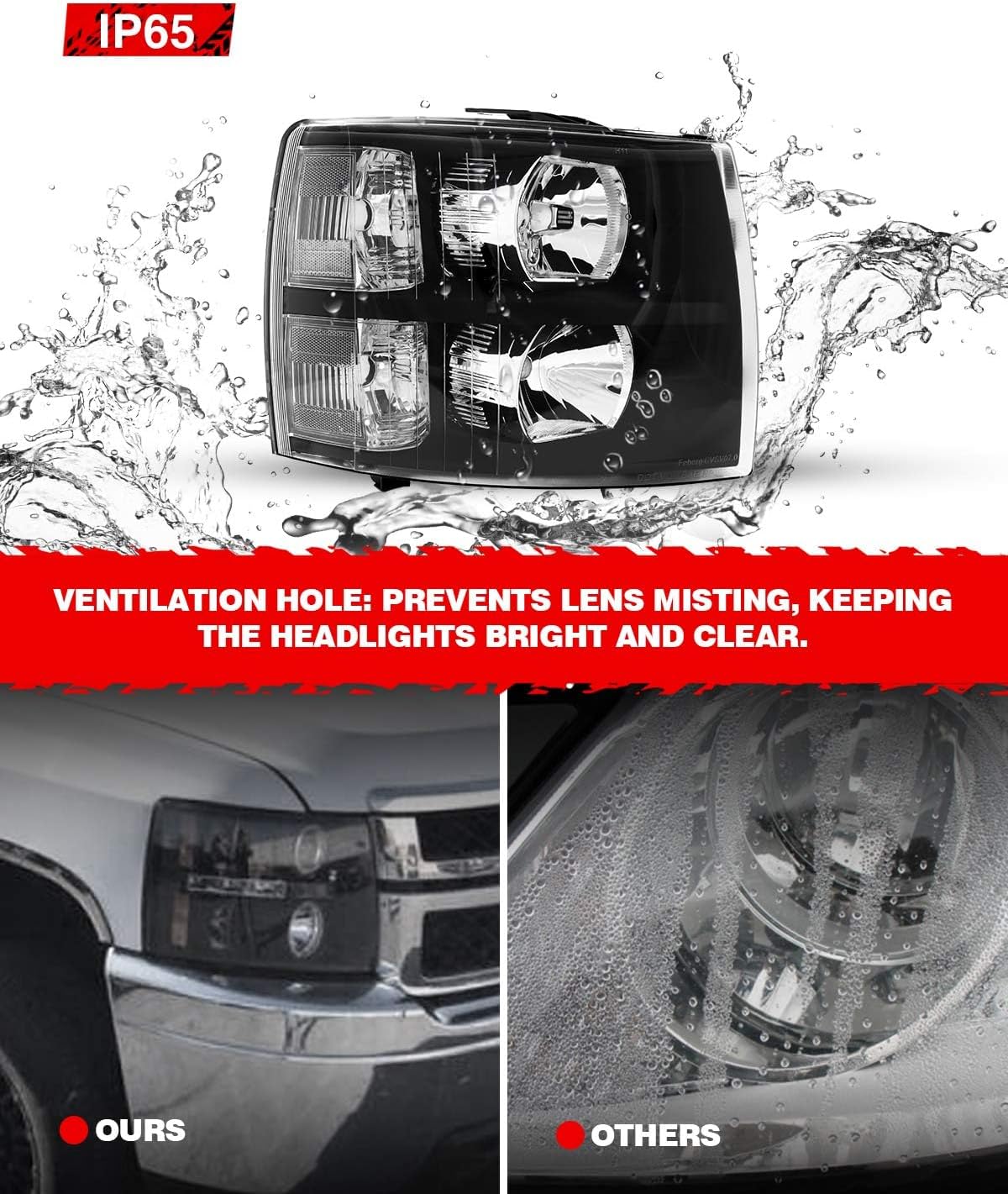 Torchbeam Black Housing Headlights from Headlamps Assembly Set for 2007-2013 Silverado 1500, 2007-2014 Silverado 2500 HD/3500 HD, 2007 Silverado 2500 HD Classic/3500 Classic Reflector Headlights Pair