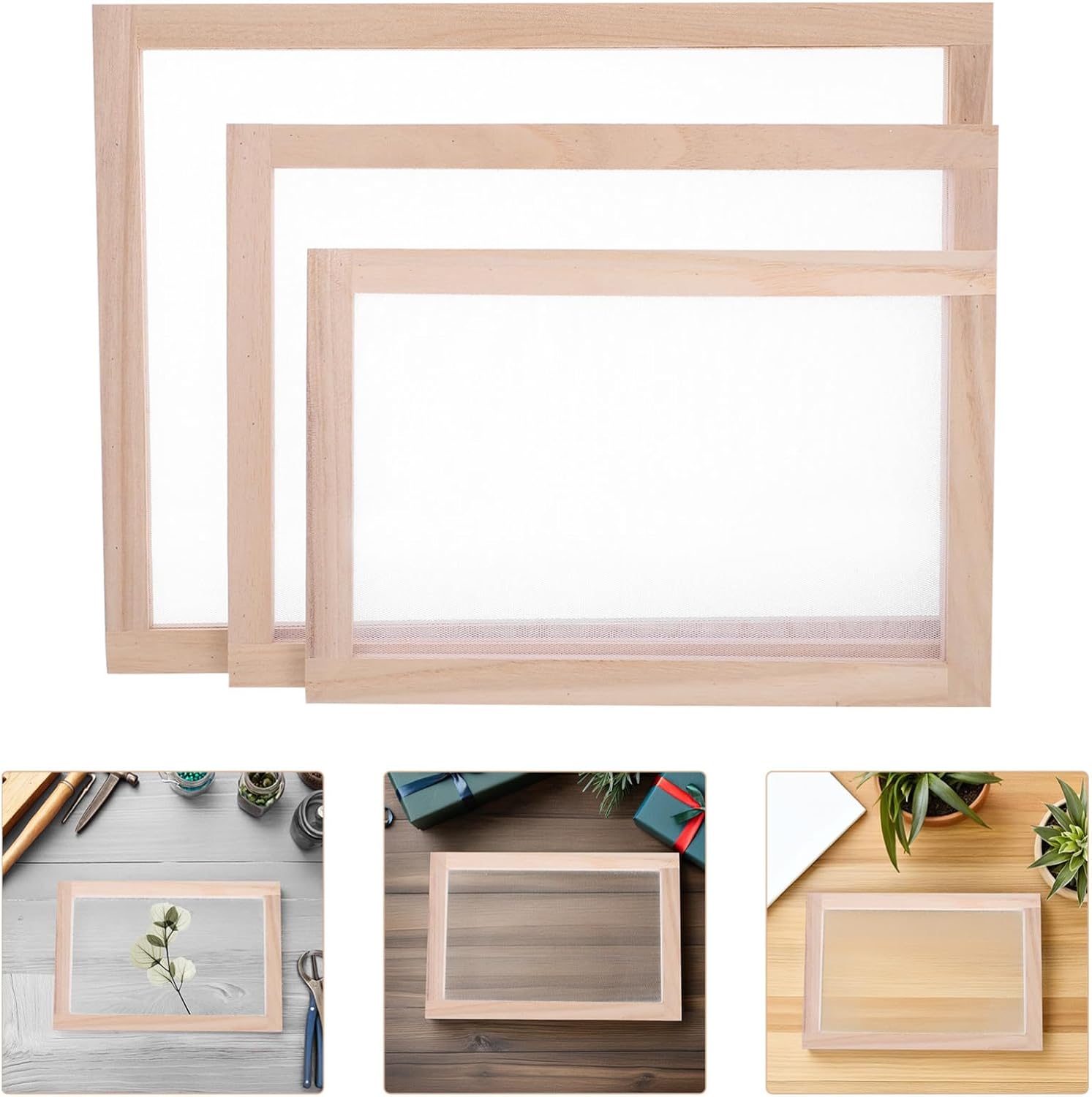 3pcs Paulownia Wood Paper Making Screen Frame for Craft Workshops