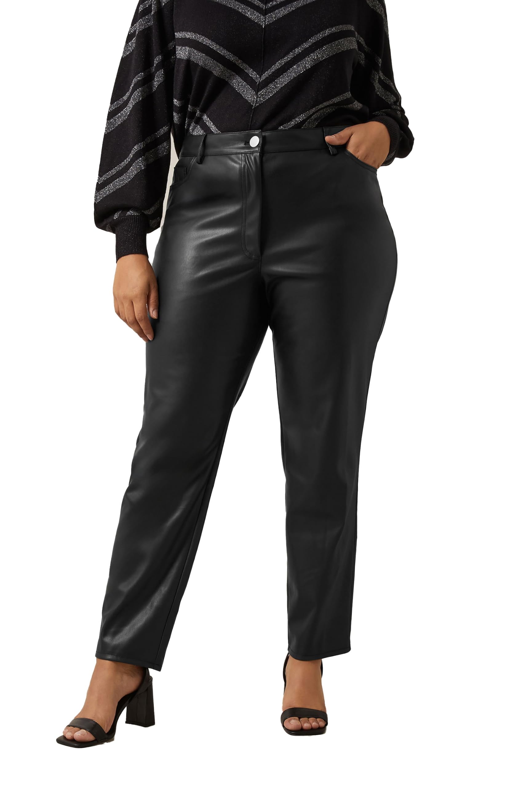 Evans Women's Black Curve Faux Leather Trousers - Plus Size Curve