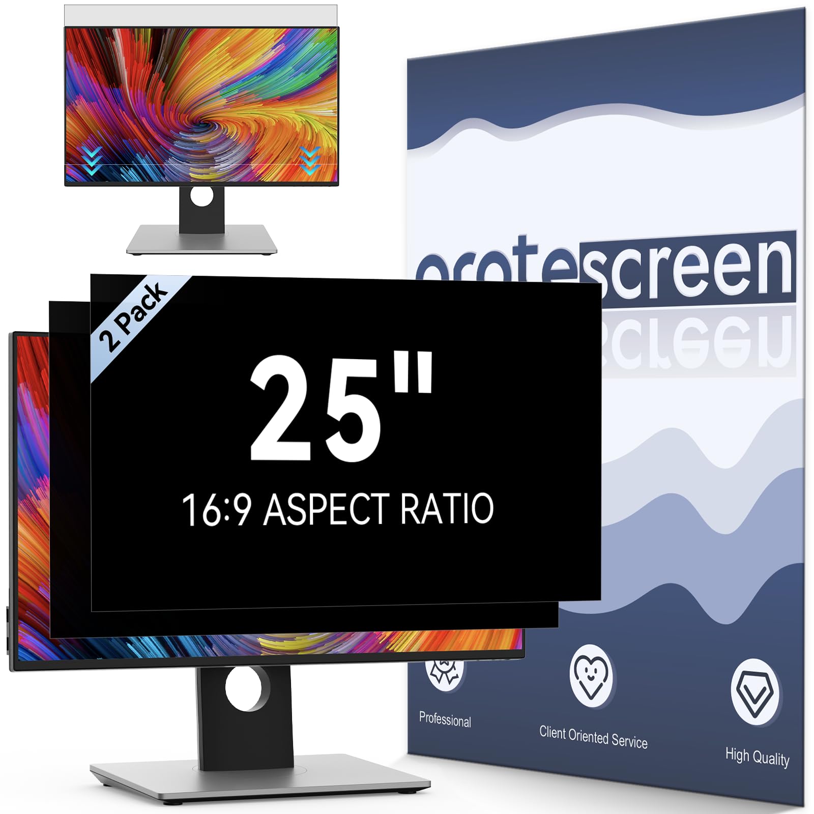 View 1 of [2-Pack] 25 Inch Computer Privacy Screen Filter for 16:9 Widescreen Monitor, Removable Eye Protection Anti Glare Blue Light Filter Privacy Shield, Anti Scratch Anti Spy Screen Protector Film 25 in